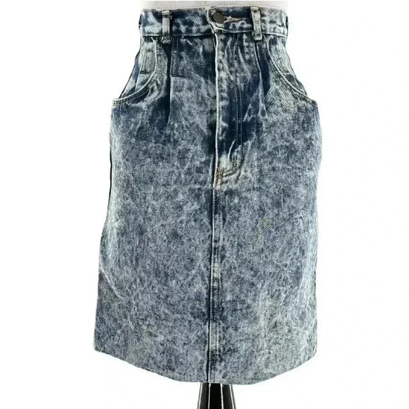 Vintage Dresses & Skirts - Made in the Shade vintage blue Jean skirt 3 denim acid washed 80s high waisted